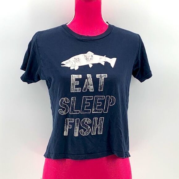 Crazydog T-Shirts Eat, Sleep, Fish Crop Top Tee - Picture 1 of 5